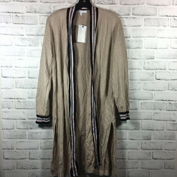 DR2 Women's Sweater Beige Multicolor Size S Cardigan Duster Knit Striped NWT - Picture 1 of 6